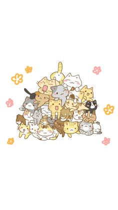 a pile of cats and kittens sitting on top of each other