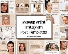 makeup artist instagramm post templates with various photos and words on it, including the