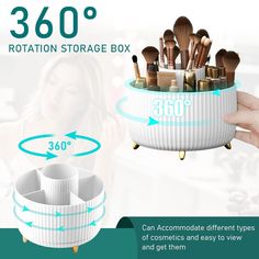 [360° Rotation Makeup Brush Holder] - This rotating makeup brush organizer can be rotated 360°, so you can easily view and get items from all directions, It is very convenient, the high-quality roulette at the bottom makes the rotation very smooth, and stable, and easy to rotate! Simply spin the makeup brush organizer left or right to store or take out your things, this storage organizer allows you to keep all of your stuff within reach. [Premium Material Swivel Makeup Brush Holder]- The Swivel Small Vanity Table, Makeup Brush Organizer, Nail Buffers, Perfume Storage, Brush Organizer, Makeup Storage Organization, Makeup Brush Organization, Polish Art, Makeup Brush Holder