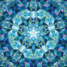 an abstract blue and green background with many small triangles in the center, all on one side