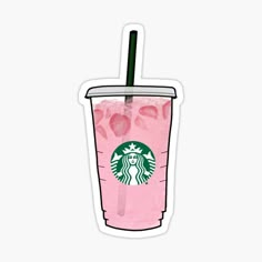 a pink starbucks drink with a straw sticking out of it's cup sticker