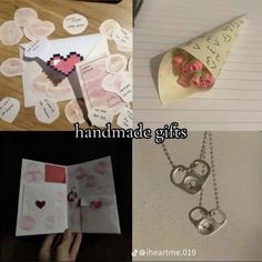 handmade gifts are displayed in four different pictures