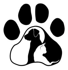 a cat and dog paw print with the silhouette of an animal's head on it