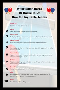 the table tennis rules are shown with ping pong paddles