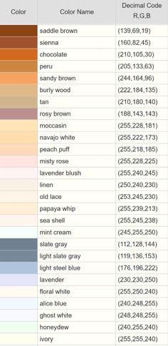 the color chart for different shades of paint