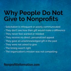 a blue background with the words why people do not give to non profits on it