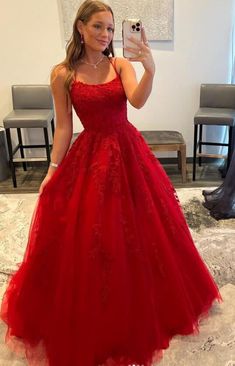 Tulle Dress Long, Red Lace Prom Dress, Red Spaghetti, Red Ball Gown, Lace Prom Dresses, Formal Dresses Graduation, Prom Dresses Elegant, Lace Ball Gowns, Homecoming Dresses Long