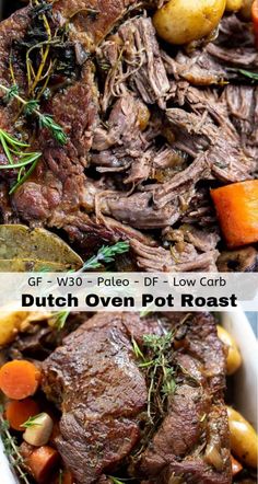 the beef and potatoes are cooked together in this slow cooker pot roast with carrots