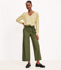 Loft Belted Wide Leg Crop Pants in Herringbone Size 16 Tuscan Olive Melange Women's by Loft Size Regular - 16 Tuscan Olive Melange Women's Wide, Leg, Pants, 79%, Polyester, 20%, Rayon, 1%, Spandex, Machine, Washable