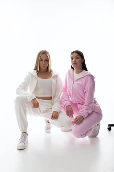 Casual and comfortable tracksuit, soft and warm. Available in WHITE AND PINK. Models are wearing size S. Model`s height is 5`7. Relaxed Fit Cozy Pink Pants, Pink Relaxed Fit Cozy Pants, Cozy Relaxed Fit Pink Pants, Sporty Pink Loungewear Pants, Sporty Pink Lounge Pants, Casual Pink Sweatpants For Loungewear, Sporty Pink Sweats For Spring, Casual Pink Sweatpants For Jogging, Hooded Tracksuit With Relaxed Fit For Loungewear