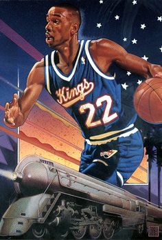 an image of a basketball player on the cover of sports illustrated book kings 22, with train in background