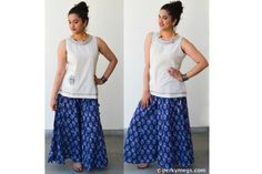 How to Style Printed Palazzos Indo western Palazzo Pants Style Perkymegs. Palazzo with short kurti Indian Fashion Salwar, Plazzo Dress, Peplum Top Outfits, Short Kurti Designs, Saree Blouse Neck Designs, Salwar Dress, Short Kurti, Cotton Kurti Designs