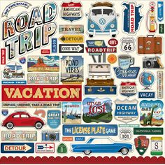 the road trip sticker sheet is shown in red, white, and blue colors