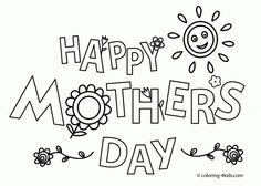 happy mother's day coloring page with flowers and sun