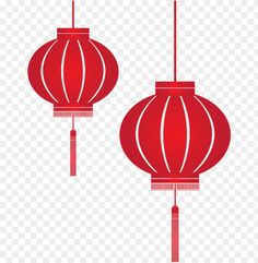 two red lanterns hanging from the ceiling on a transparent background, with no background clipping