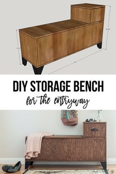 Easy DIY entryway Storage bench. Perfect for small spaces! How to build this easy storage bench with step by step tutorial and printable plans. #AnikasDIYLife #woodworking #entryway #storage #shoes #woodworkingprojects #woodworkingplans #mudroom #doityourself #diy #diyfurniture Easy Diy Entryway, Shoe Storage Bench Diy, Diy Entryway Storage, Storage Bench Diy, Entryway Storage Bench, Shoe Storage Bench Entryway, Wooden Storage Bench, Diy Shoe Storage