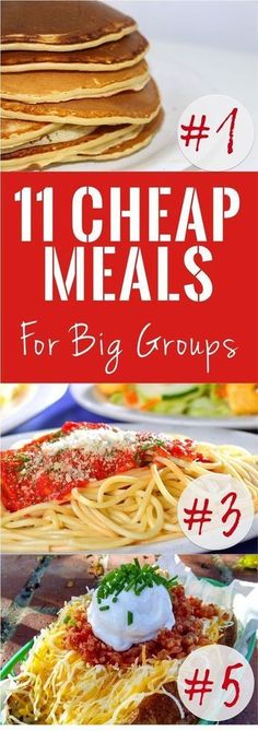 the cover of one cheap meals for big groups, with text overlaying it