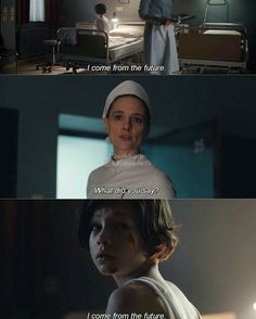 the hospital scene is shown in two different languages, with one woman looking at another