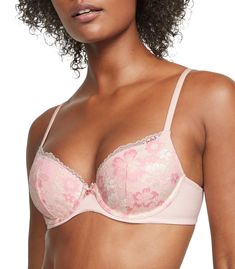 PRICES MAY VARY. Victoria's Secret Lightly Lined Demi Bra is designed to make you feel comfortable and look sexy, too. A great everyday choice with its soft fabric and adjustable straps. This t shirt bra features light Memory Fit padding that molds to your curves for extra lift while underwire cups offer just the right amount of support. Fully adjustable straps allow for a perfect fit. Bow and charm details at the front and picot trim make this t-shirt bra a cute, everyday wear. This women's bra Victoria's Secret Feminine Bra Friendly Tops, Victoria's Secret Feminine Bra-friendly Tops, Low Cut Bra, Bra Measurements, Cami Bra, Comfy Bra, All Day Everyday, Minimiser Bra, Nude Bra