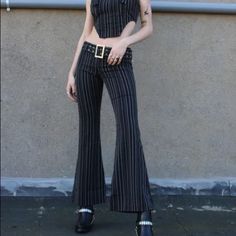 New, Only Tried On And Then Stored Away Ragged Priest Admin Flares. Size 12, Or Medium And They Fit True To Size. Willing To Trade For A 14 Or Possibly 16, Otherwise I’m Selling At The Price They’re Listed As. Great Material And High Quality, Wish They Fit Me A Bit Better. Dollskill Dolls Kill Streetwear Sold Out 90s Pinstripe Gray White Black Striped Grey Urban Outfitters Low Rise Low Rise Black Pants, Arcane Characters, Ragged Priest, Pinstripe Pants, Striped Pants, Dolls Kill, Black Stripes, Gray White, Black Pants