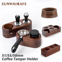 the coffee tamper holder is made out of wood