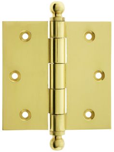 a brass plated door hinge with four holes on the front and two sides