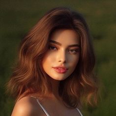 a woman with brown hair is posing for the camera