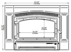 an image of a drawing of a stove with measurements for the door and side panels