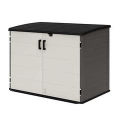 a white and black storage cabinet with doors