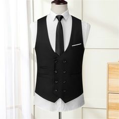 This item is for one waistcoat only, not include others accessories. Please note this is in Asian sizing, smaller than western size e.g. UK, US, AU. Please check the measurements carefully before making a purchase. If you are not sure which size to buy, please provide height and weight, we will recommend a suitable size. Please allow 2-3cm discrepancy due to different measurement method. Men Suit Vest Formal Business Double Breasted Dress Waistcoat Sleeveless Classic Material: 80% polyester , 20 Business Sleeveless Vest With Buttons, Sleeveless Business Vest With Buttons, Semi-formal Sleeveless Vest For Spring, Elegant Party Vest With Buttons, Elegant Semi-formal Sleeveless Vest, Elegant Sleeveless Semi-formal Vest, Formal Fitted Summer Vest, Classic Sleeveless Vest For Semi-formal Occasions, Classic Sleeveless Semi-formal Vest