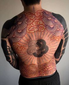 the back of a man with tattoos on his body