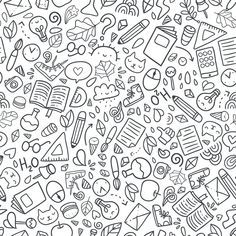 a black and white doodled background with school supplies