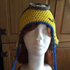 This Custom Handmade Minion Hat Can Be Made To Fit Anybody From Newborn-Adult. Minion Hat, Minion Hats, Fitted Hats, Yellow Blue, Kids Accessories, Minion, Blue Yellow, Accessories Hats, Crochet Hats