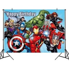 a birthday banner with avengers characters on it