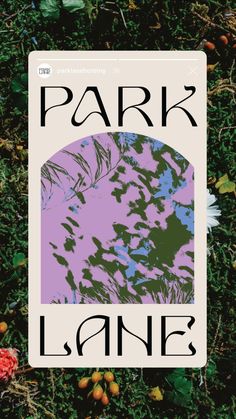 a book cover with the title park lane written in black and purple on top of green grass