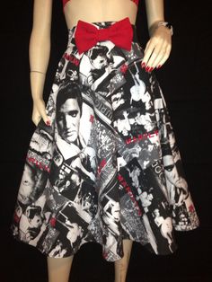 Rockabilly High Waist A Line skirt Elvis Marilyn Red Bow XS S M L XL High Waist A Line Skirt, 80s Womens Fashion, Retro Clothes, 50's Style