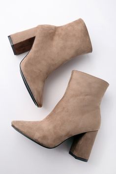 Look forward to the amazing outfits that await you in the Lulus My Generation Taupe Suede High Heel Mid-Calf Boots! A squared-off toe meets a fitted shaft with a 10"" circumference (made from vegan suede) with a handy zipper at the instep. 3. 5" wrapped block heel. Lightly cushioned insole. Felted rubber sole. Man Made Materials. Imported. Lulus | My Generation Taupe Suede High Heel Mid-Calf Boots | Size 9 | Grey | Vegan Friendly. My Generation, Fall Winter Shoes, Taupe Boots, Suede High Heels, Lulu Fashion, Favorite Boots, Cute Boots, Amazing Outfits, Winter Shoes