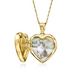 Ross-Simons - Single-Initial - 14kt Yellow Gold Heart Locket Necklace. 20". This endearing locket necklace will hold your something special nice and close, so you never have to go long without it again. The heart-shaped pendant glows bright in polished 14kt yellow gold, and can be personalized with a FREE engraving of a single initial in your choice of block or script type. Fits a 1/2" x 7/16" photo inside. Suspends from a rope chain. Springring clasp, 14kt yellow gold heart locket necklace. 14k Yellow Gold Locket Necklace For Anniversary, Fine Jewelry Yellow Gold Locket Necklace Gift, Yellow Gold Heart Cut Locket Necklace For Anniversary, 14k Stamped Heart Pendant Locket Necklace For Anniversary, Anniversary Heart Charm Locket Necklace In Yellow Gold, 14k Stamped Pendant Locket Necklace For Anniversary, Yellow Gold Open Heart Locket Necklace Keepsake, 14k Gold Locket Necklace For Anniversary, Yellow Gold Round Locket Necklace For Mother's Day