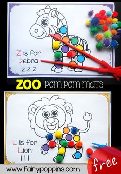 zoo pom poms coloring pages for kids with free printables