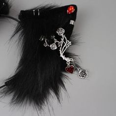 Material: Faux Plush Material Color: All Black, Black White Wolf Ear Headband, Black And Red Wolf Ears And Tail, Black Gothic Headband For Cosplay, Black Gothic Festival Headband, Goth Rose Headband, Gothic Rose, Halloween Sale, Signature Look, Punk Fashion