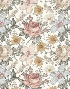 a floral wallpaper with many flowers on it