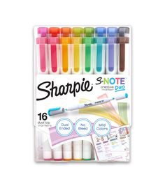 sharpie markers and pens with various colors in the package, including one for each student