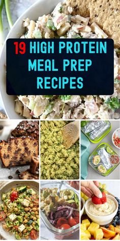 high protein meal prep recipe collage with text overlay