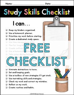 a poster with the words study skills checklist