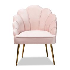 Baxton Studio Cinzia Glam and Luxe Light Pink Velvet Fabric Upholstered Gold Finished Seashell Shaped Accent Chair FredCo theFredCo Light Pink Vanity, Pink Vanity Chair, Pink Accent Chair, Pink Velvet Fabric, Glider And Ottoman, Fabric Accent Chair, Wood Arm Chair, Ball Caps, Baxton Studio