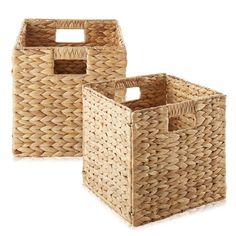 two woven baskets sitting next to each other