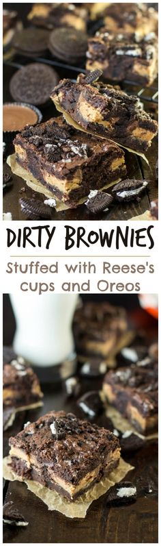 chocolate brownies stuffed with reese's cups and oreos