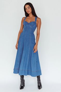 Shop the Ellora Criss-Cross Back Denim Maxi Dress Navy | Selfie Leslie A-line Sundress Maxi Dress With Pockets, Spring Dresses With Spaghetti Straps And Medium Wash, Casual Fitted Maxi Dress With Adjustable Straps, Fitted Midi Dress With Pockets For Summer, Spring Dresses With Pockets And Spaghetti Straps, Medium Wash Midi Dress With Pockets, Fitted Cotton Maxi Dress With Spaghetti Straps, Fitted Maxi Dress With Adjustable Straps For Day Out, Chic Maxi Dress With Spaghetti Straps And Pockets