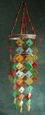 a multicolored wind chime hanging from the ceiling