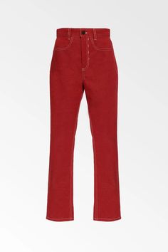 Colovos Red high waisted cropped jean Red Jeans Outfit, High Waisted Wide Leg Jeans, Chambray Pants, 70s Inspired Fashion, High Waisted Cropped Jeans, Jeans Outfit Summer, Patterned Jeans, Red Jeans, Gorgeous Outfits